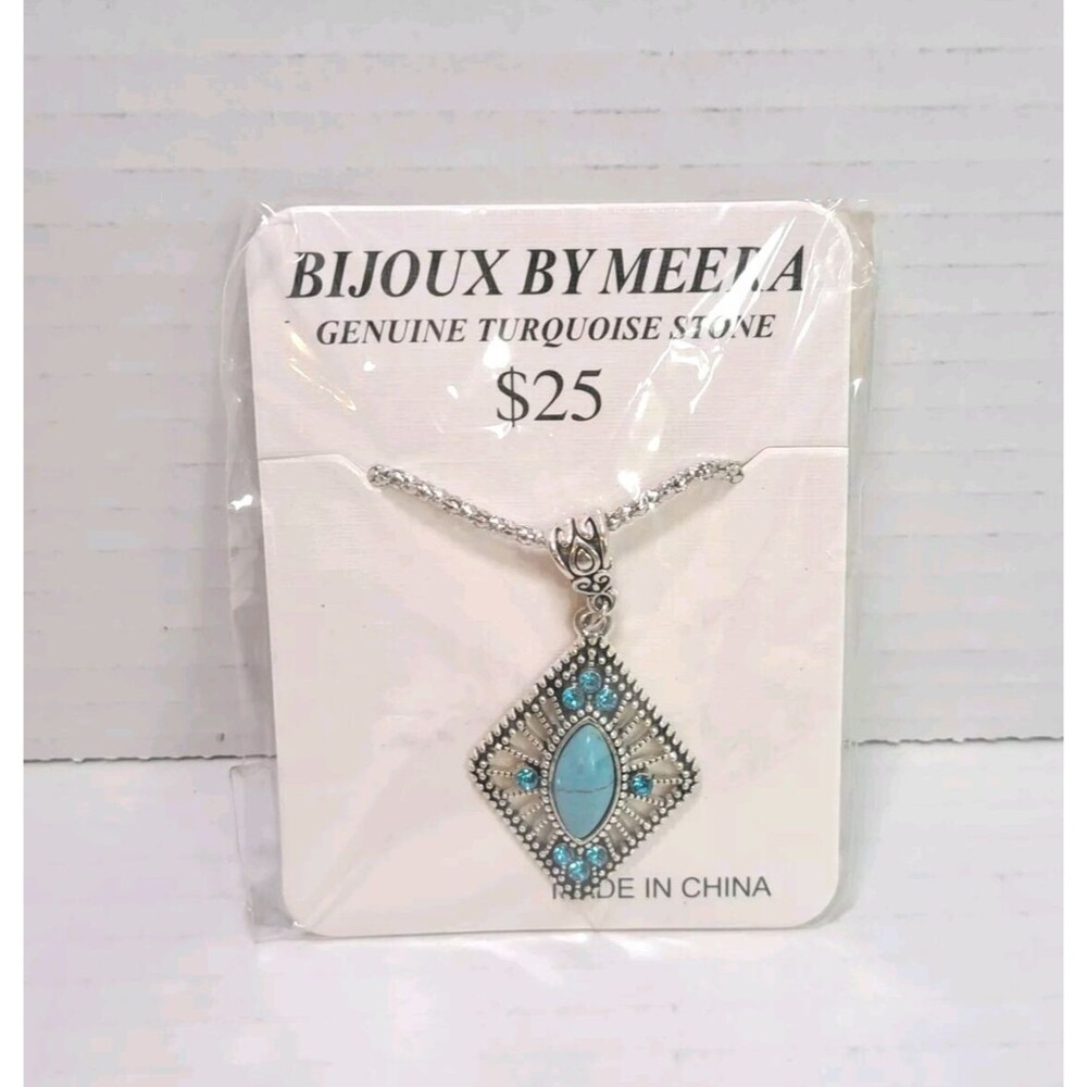 Bijoux Meera Genuine Turquoise Stone Southwestern Style Necklace Pendant Jewelry